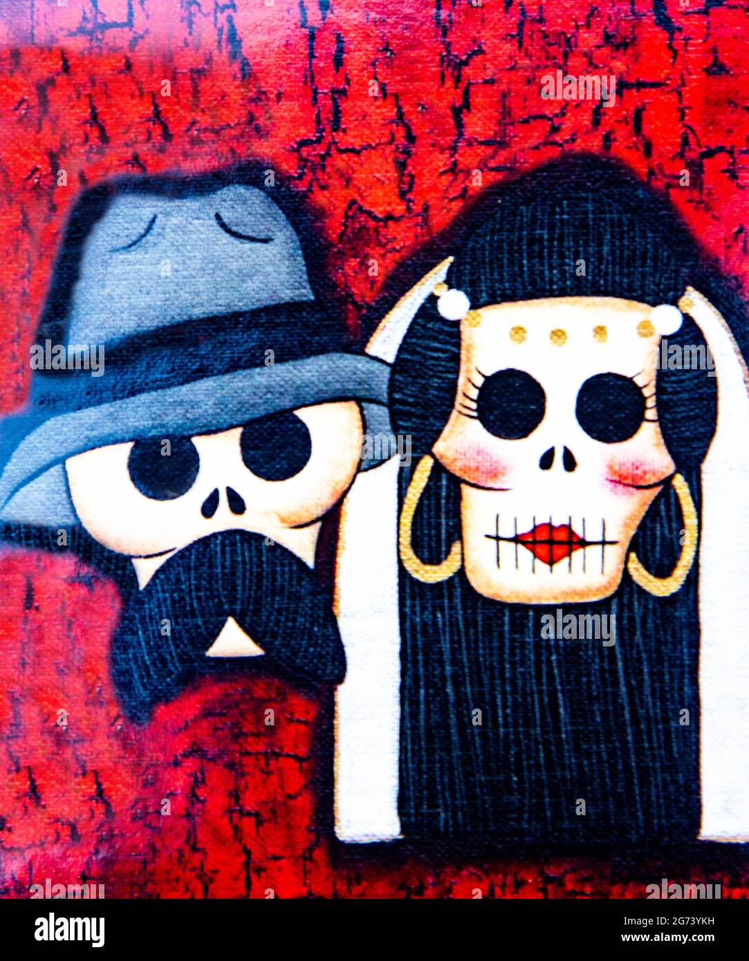 Bild des Tages der Toten; fotografische Illustration; mexikanisches cholo-Paar. Stockfoto
