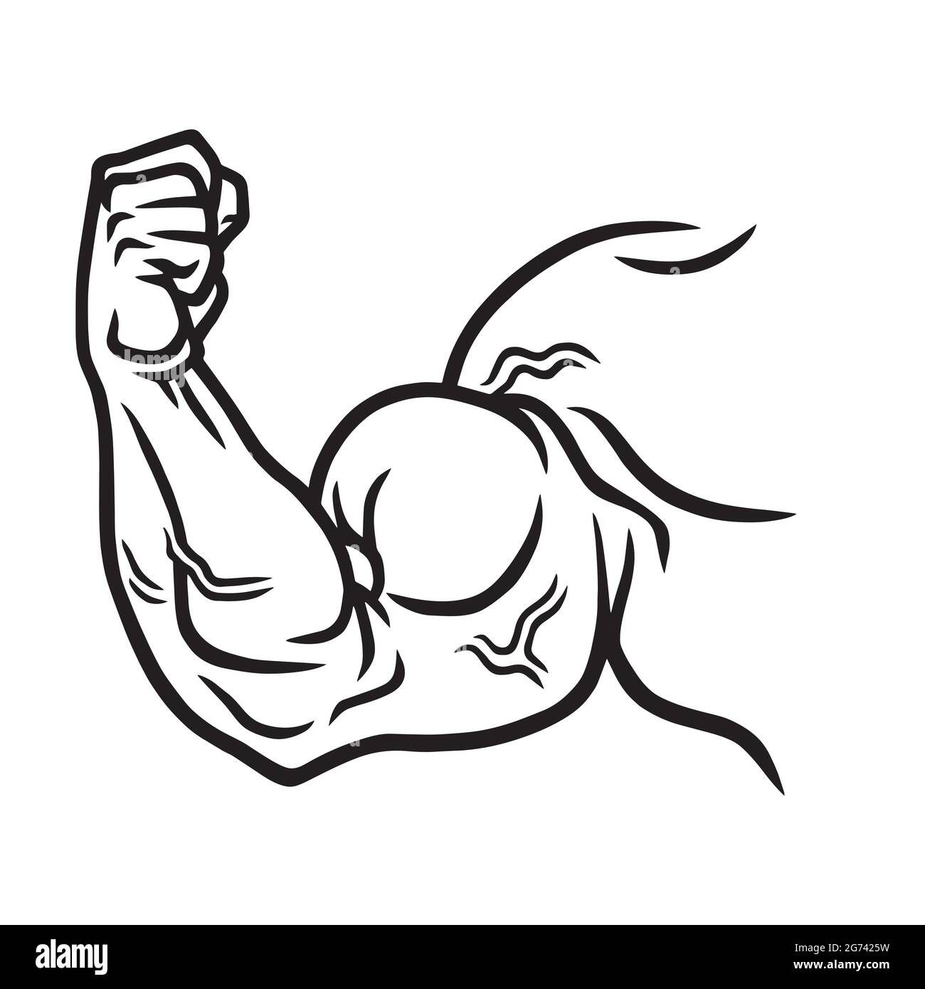 Muskulöser Starker Arm, Kraftvolle Hand, Bicep. Fitnessstudio, Bodybuilding, Sport Vector Doodle Illustration Stock Vektor