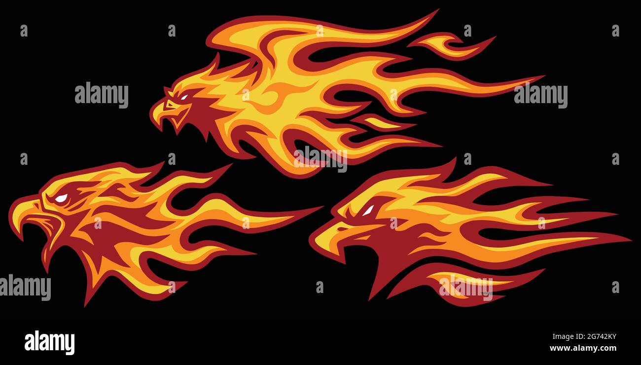 Adler Kopf Brennendes Feuer Flamme Logo Set Vektor Maskottchen Design Collection Stock Vektor