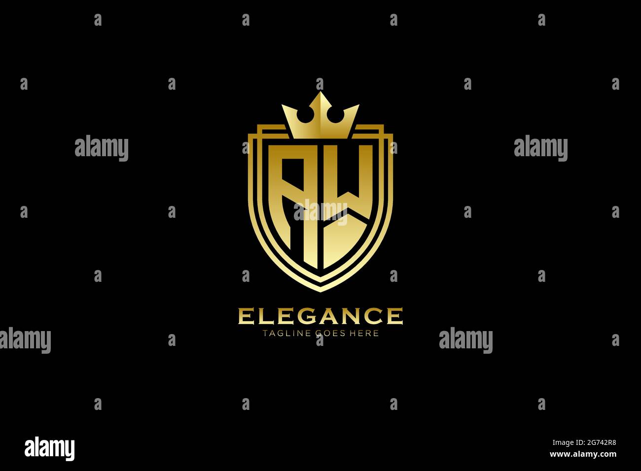 AW Elegantes Luxus-Monogramm-Logo oder Badge-Vorlage mit Rollen und königlicher Krone - perfekt für luxuriöse Branding-Projekte Stock Vektor