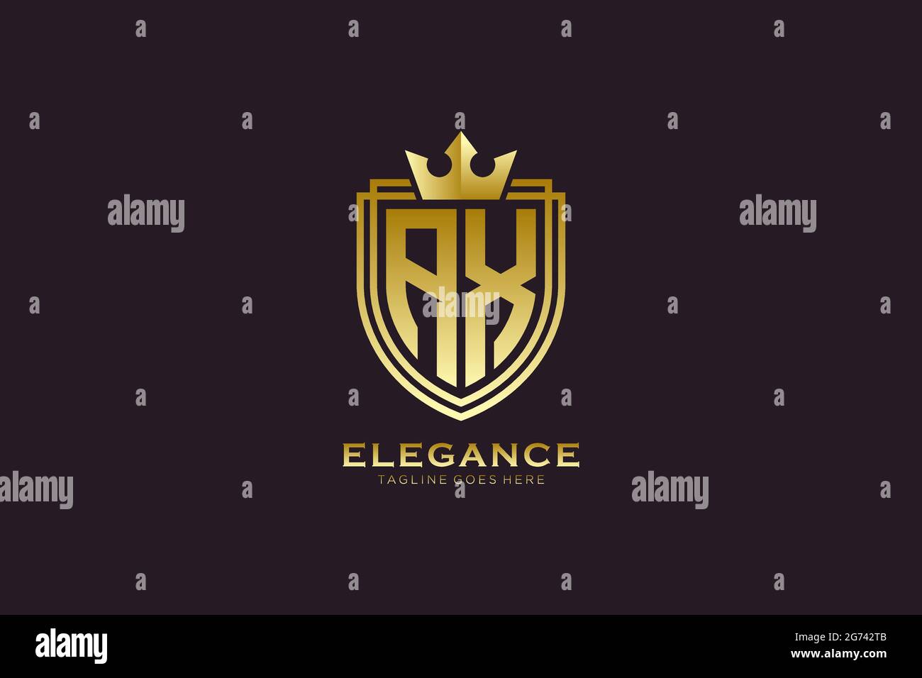 AX Elegantes Luxus-Monogramm-Logo oder Badge-Vorlage mit Rollen und königlicher Krone - perfekt für luxuriöse Branding-Projekte Stock Vektor