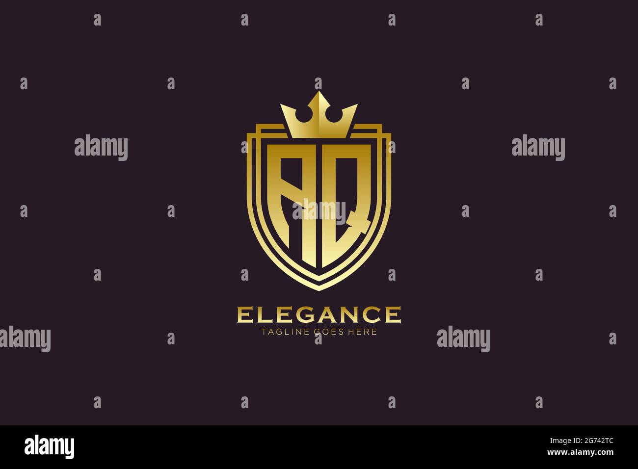 Elegante Luxus-Logo- oder Badge-Vorlage mit Rollen und königlicher Krone von AQ – perfekt für luxuriöse Branding-Projekte Stock Vektor