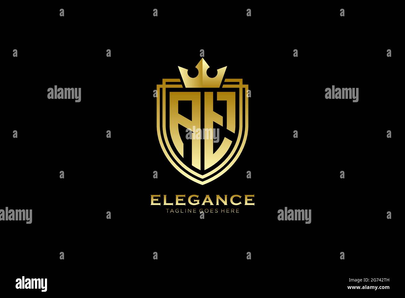 AN eleganter Luxus-Monogramm-Logo oder Badge-Vorlage mit Rollen und königlicher Krone - perfekt für luxuriöse Branding-Projekte Stock Vektor