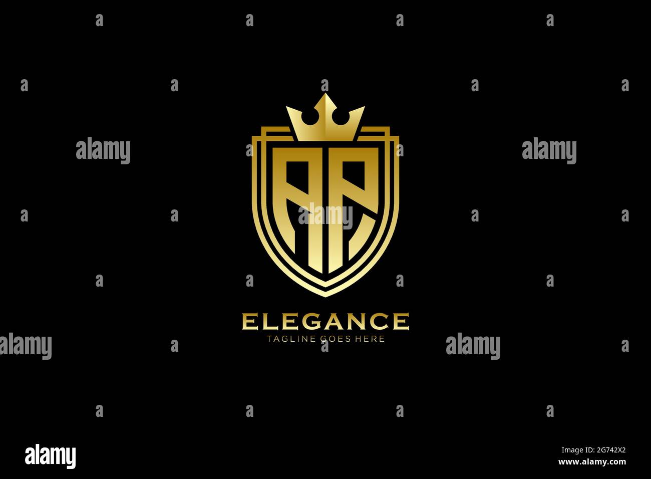 AP Elegantes Luxus-Monogramm-Logo oder Badge-Vorlage mit Rollen und königlicher Krone - perfekt für luxuriöse Branding-Projekte Stock Vektor