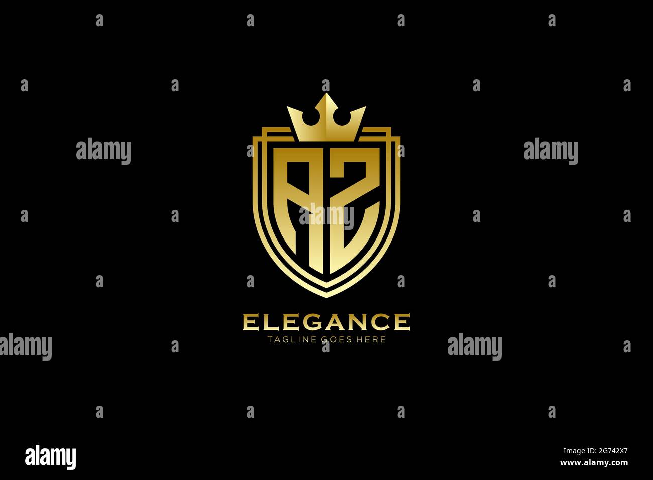 AZ Elegantes Luxus-Monogramm-Logo oder Badge-Vorlage mit Rollen und königlicher Krone - perfekt für luxuriöse Branding-Projekte Stock Vektor
