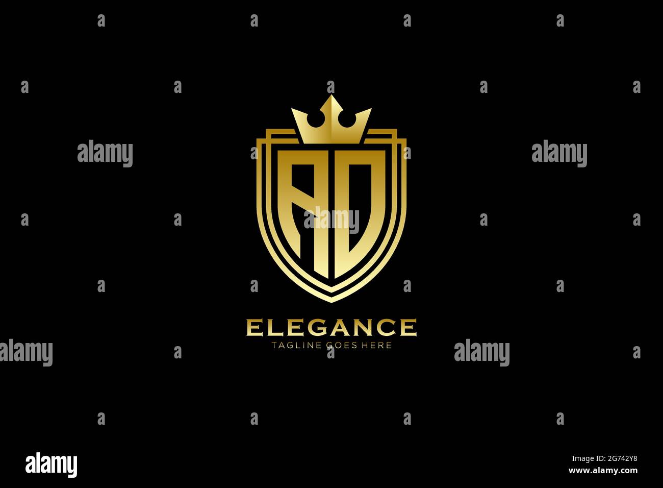 AO Elegantes Luxus-Monogramm-Logo oder Badge-Vorlage mit Rollen und königlicher Krone - perfekt für luxuriöse Branding-Projekte Stock Vektor