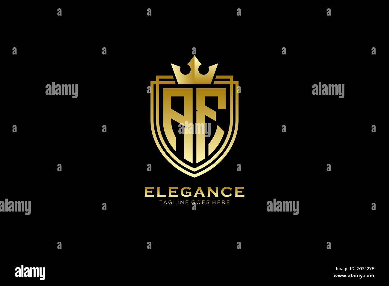 AF Elegantes Luxus-Monogramm-Logo oder Badge-Vorlage mit Rollen und königlicher Krone - perfekt für luxuriöse Branding-Projekte Stock Vektor