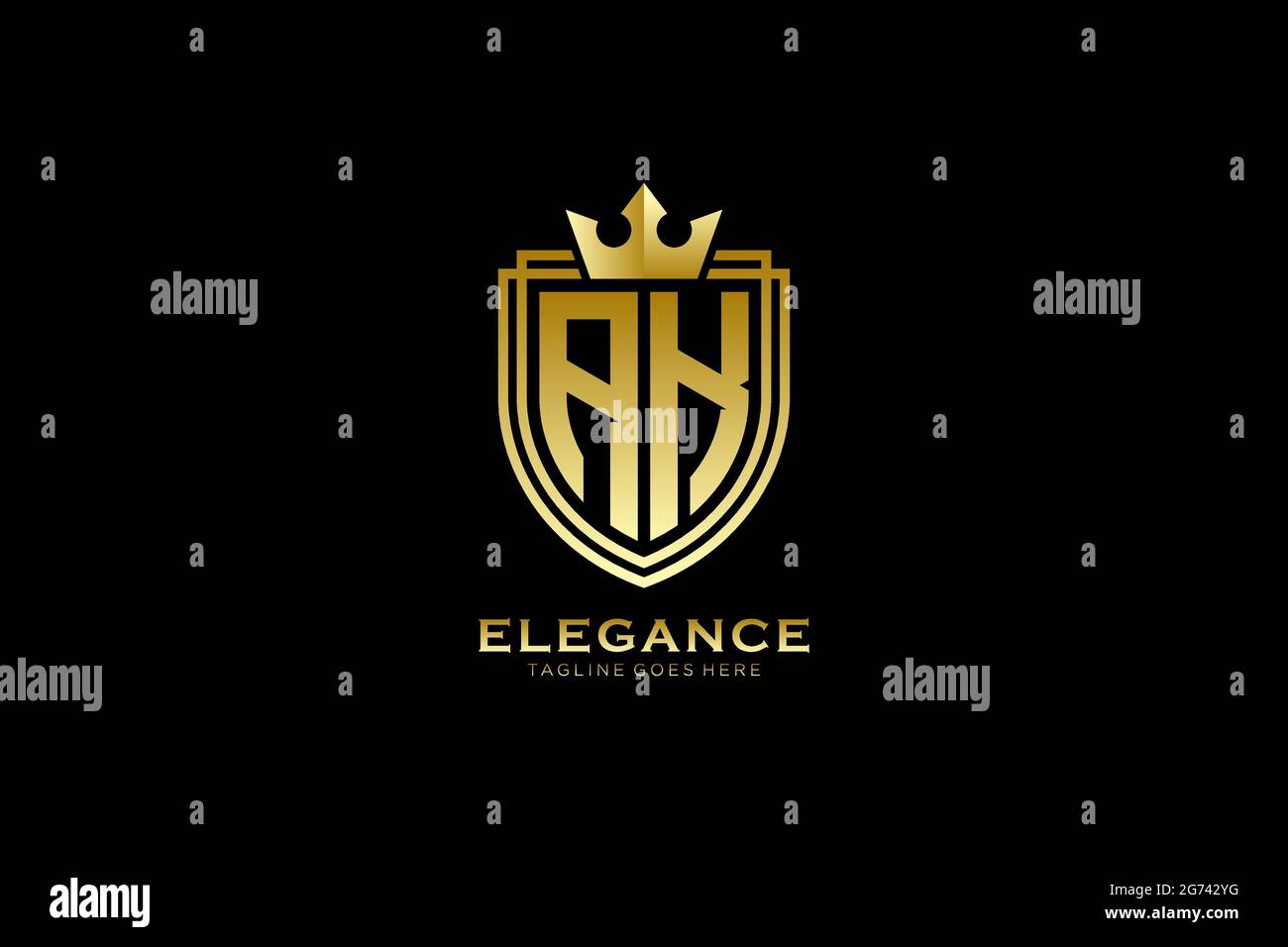 AK Elegantes Luxus-Monogramm-Logo oder Badge-Vorlage mit Rollen und königlicher Krone - perfekt für luxuriöse Branding-Projekte Stock Vektor