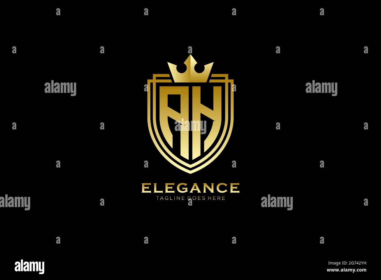 AH Elegantes Luxus-Monogramm-Logo oder Badge-Vorlage mit Rollen und königlicher Krone - perfekt für luxuriöse Branding-Projekte Stock Vektor