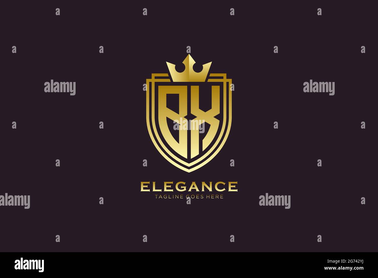 BX Elegantes Luxus-Monogramm-Logo oder Badge-Vorlage mit Rollen und königlicher Krone - perfekt für luxuriöse Branding-Projekte Stock Vektor