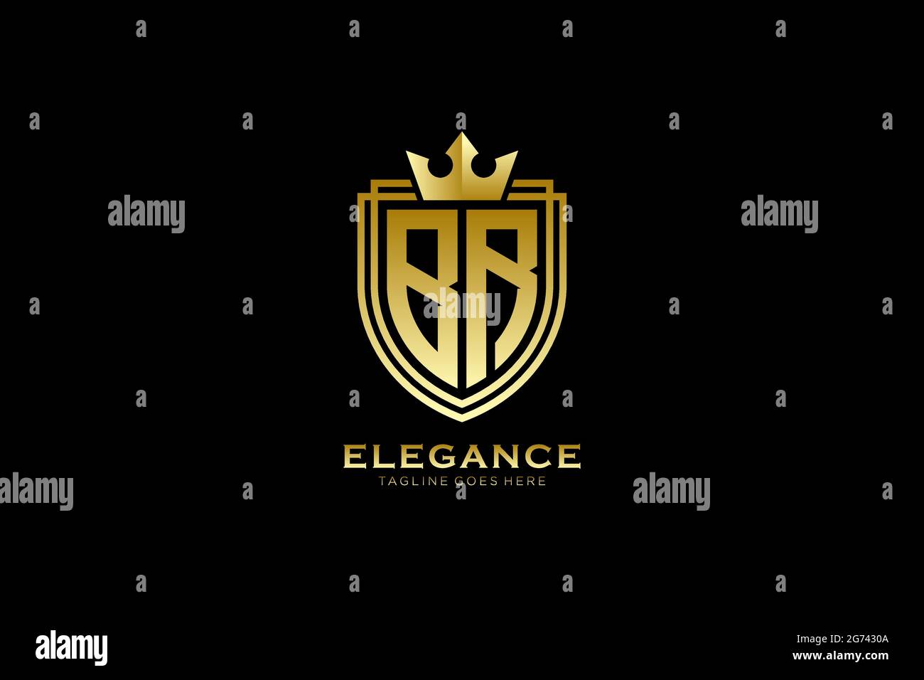 BR Elegantes Luxus-Monogramm-Logo oder Badge-Vorlage mit Rollen und königlicher Krone - perfekt für luxuriöse Branding-Projekte Stock Vektor