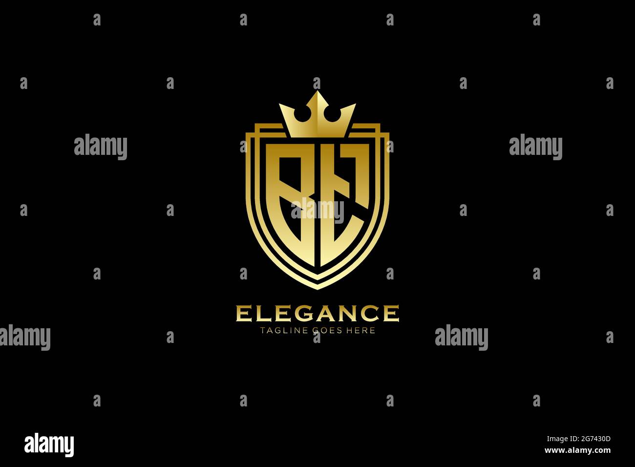 Elegante luxuriöse Logo- oder Badge-Vorlage mit Rollen und königlicher Krone von BT – perfekt für luxuriöse Branding-Projekte Stock Vektor