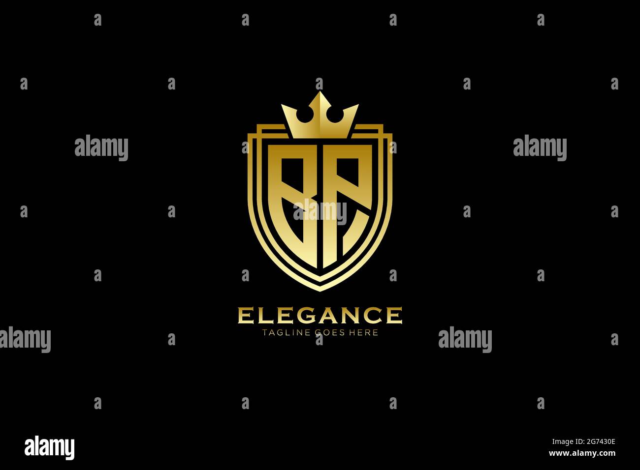 BP Elegantes Luxus-Monogramm-Logo oder Badge-Vorlage mit Rollen und königlicher Krone - perfekt für luxuriöse Branding-Projekte Stock Vektor