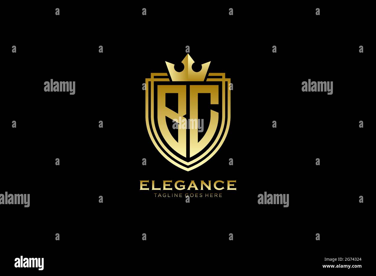 BC Elegantes Luxus-Monogramm-Logo oder Badge-Vorlage mit Rollen und königlicher Krone - perfekt für luxuriöse Branding-Projekte Stock Vektor