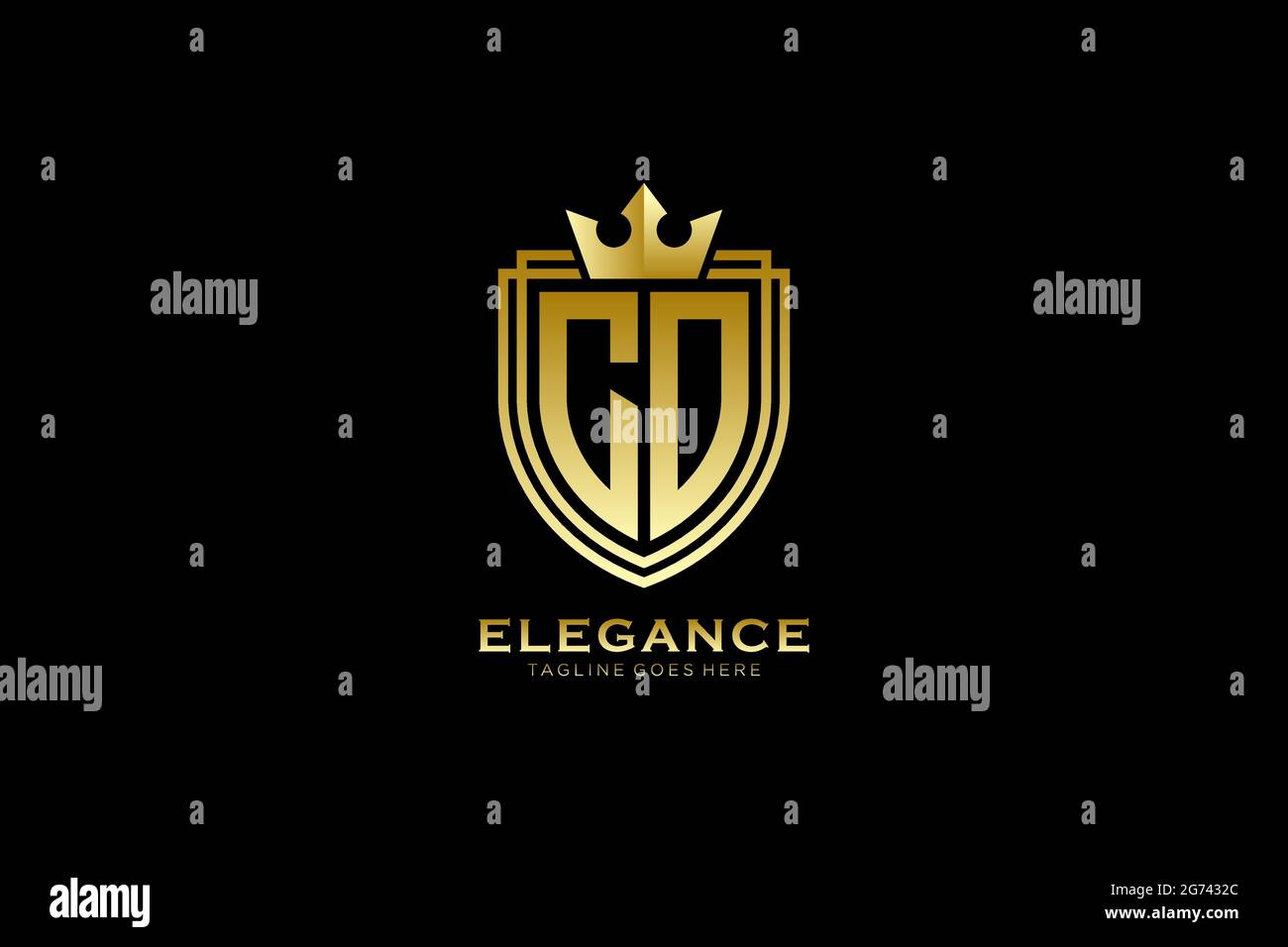 CO Elegantes Luxus-Monogramm-Logo oder Badge-Vorlage mit Rollen und königlicher Krone - perfekt für luxuriöse Branding-Projekte Stock Vektor