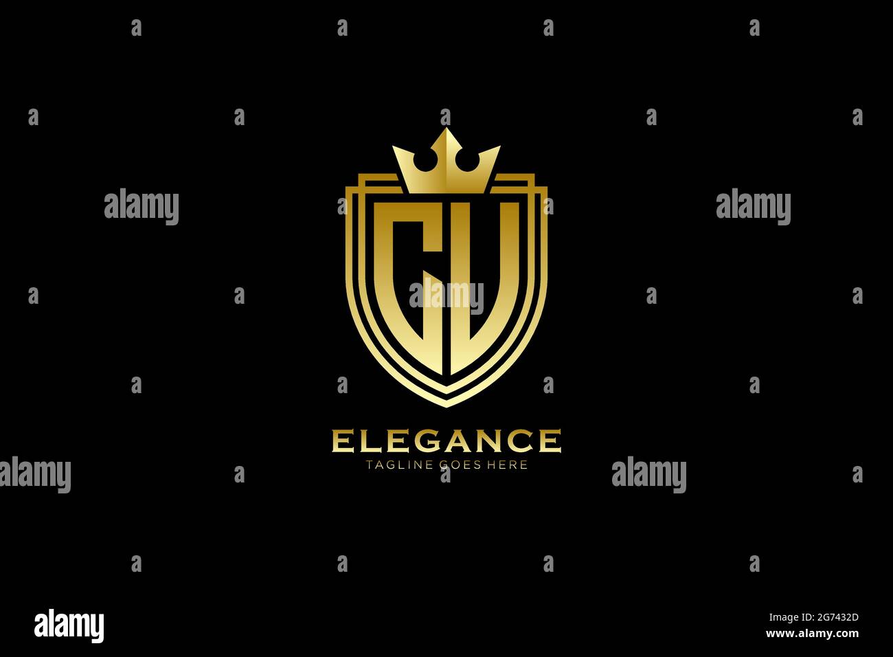 CU Elegantes Luxus-Monogramm-Logo oder Badge-Vorlage mit Rollen und königlicher Krone - perfekt für luxuriöse Branding-Projekte Stock Vektor