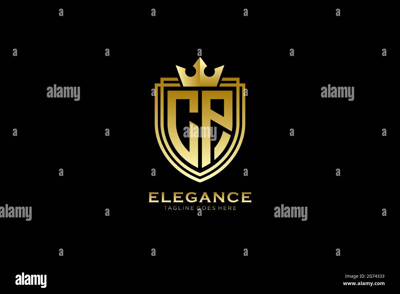 CP Elegantes Luxus-Monogramm-Logo oder Badge-Vorlage mit Rollen und königlicher Krone - perfekt für luxuriöse Branding-Projekte Stock Vektor