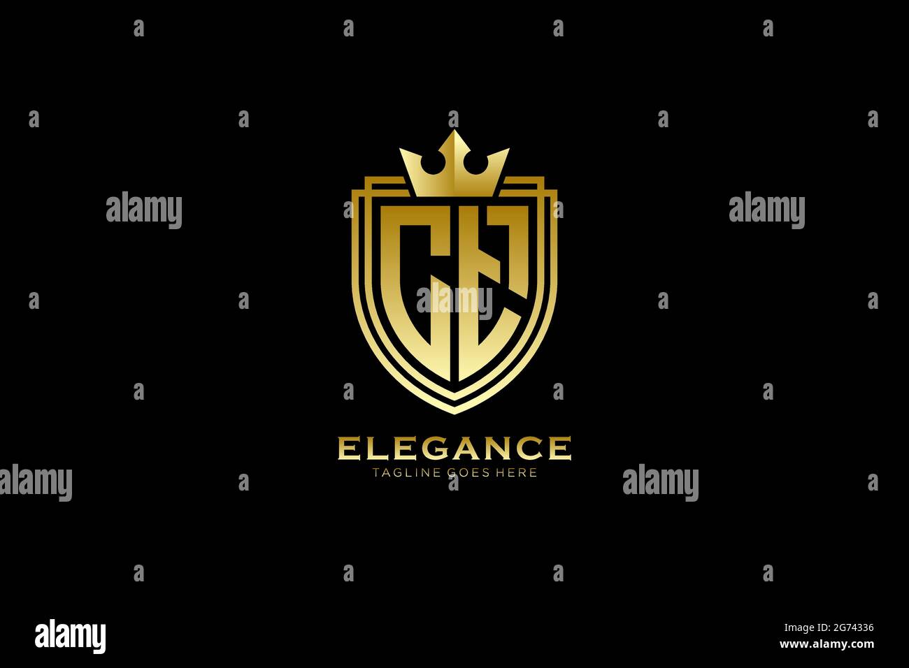 CT Elegantes Luxus-Monogramm-Logo oder Badge-Vorlage mit Rollen und königlicher Krone - perfekt für luxuriöse Branding-Projekte Stock Vektor