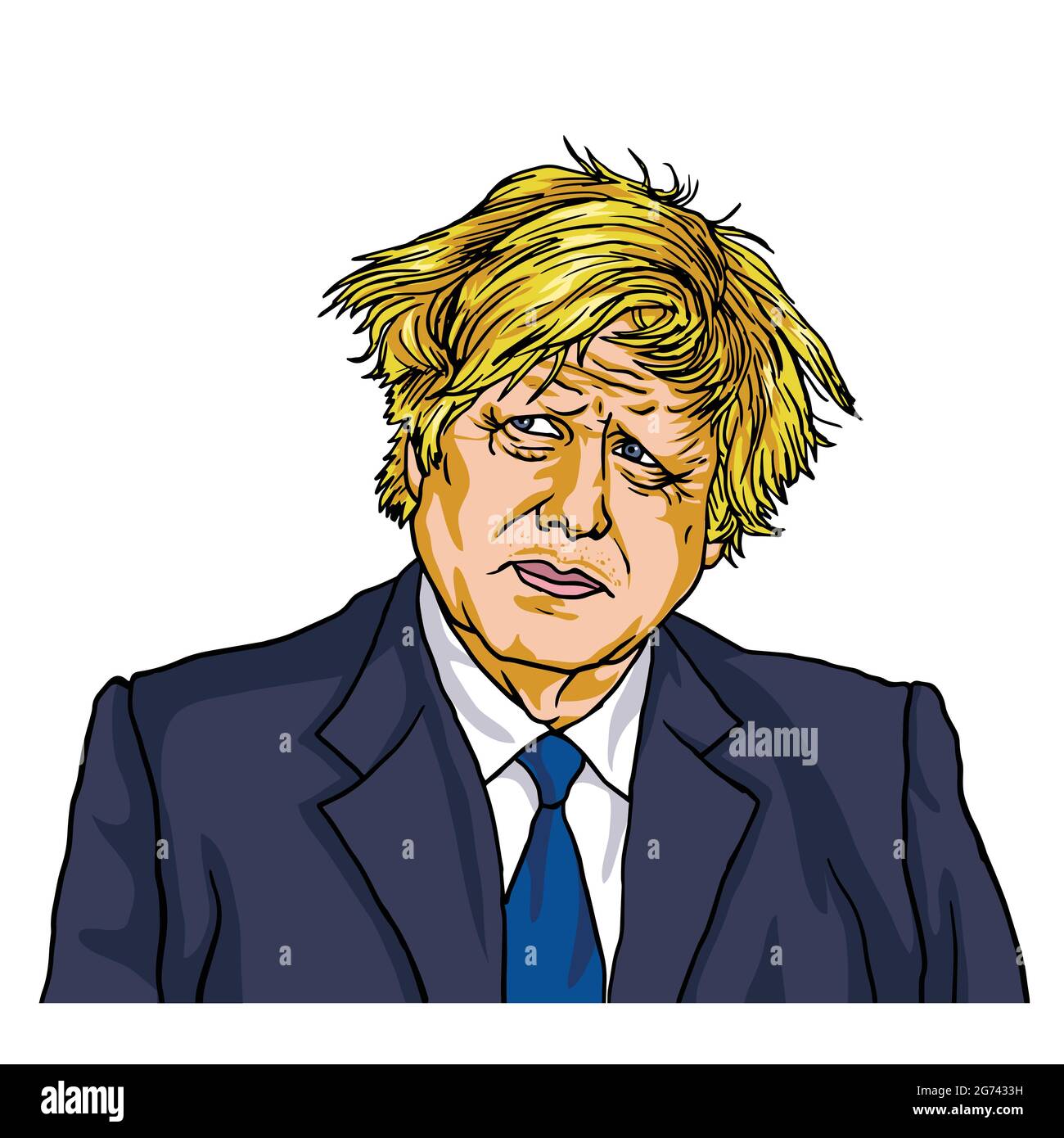 Boris Johnson, britischer Premierminister, Karikatur Vektorgrafik Zeichnung. London, 29. April 2021 Stock Vektor