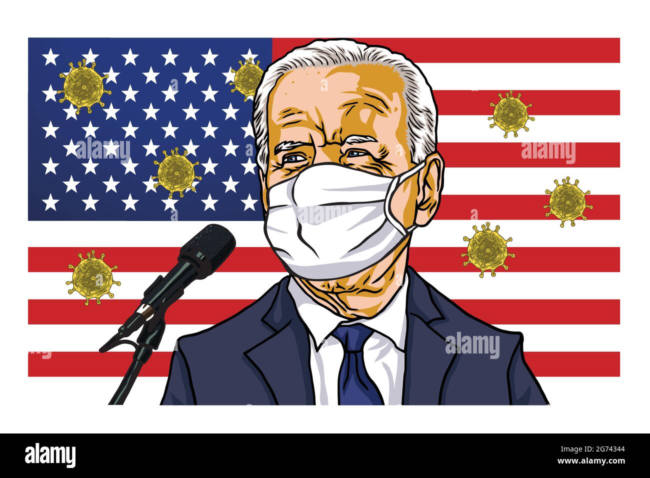 Joe Biden Kampagne Präsidentschaftswahl Debatte Rede Cartoon Karikatur Vektor Illustration mit amerikanischer Flagge Hintergrund. Washington, Den 29. Oktober 20 Stock Vektor
