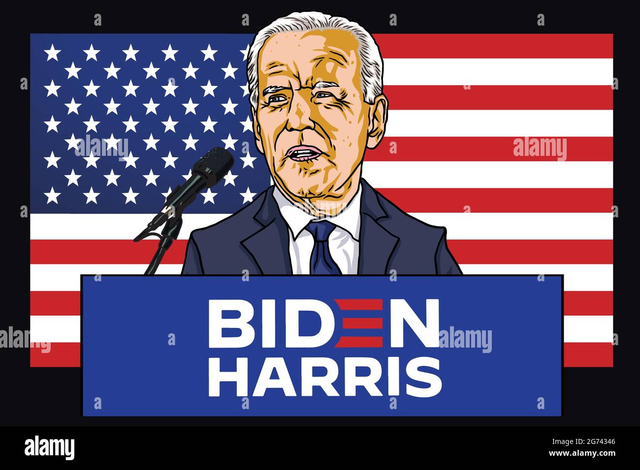 Joe Biden Präsidentschaftswahl Kampagne Rede Cartoon Karikatur Vektor Illustration mit amerikanischer Flagge Hintergrund. Washington, Den 3. November 2020 Stock Vektor