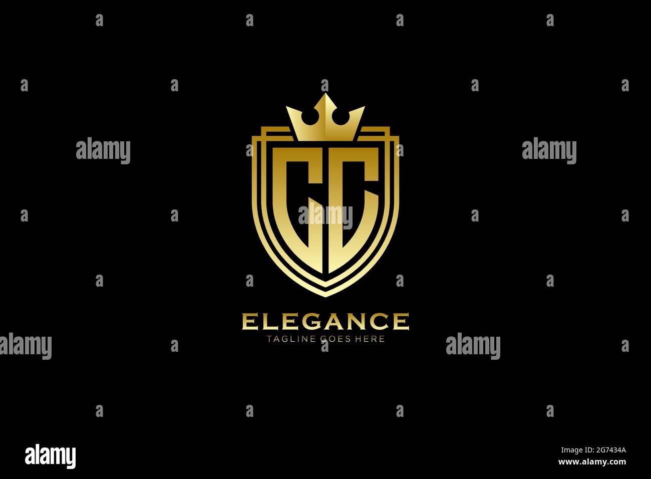 CC Elegantes Luxus-Monogramm-Logo oder Badge-Vorlage mit Rollen und königlicher Krone - perfekt für luxuriöse Branding-Projekte Stock Vektor