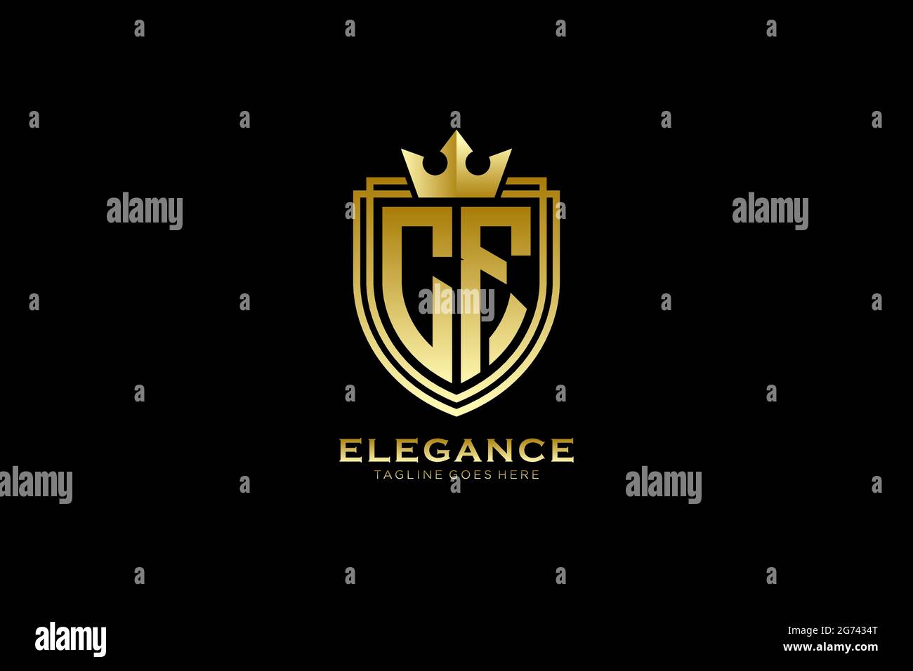 CF Elegantes Luxus-Monogramm-Logo oder Badge-Vorlage mit Rollen und königlicher Krone - perfekt für luxuriöse Branding-Projekte Stock Vektor