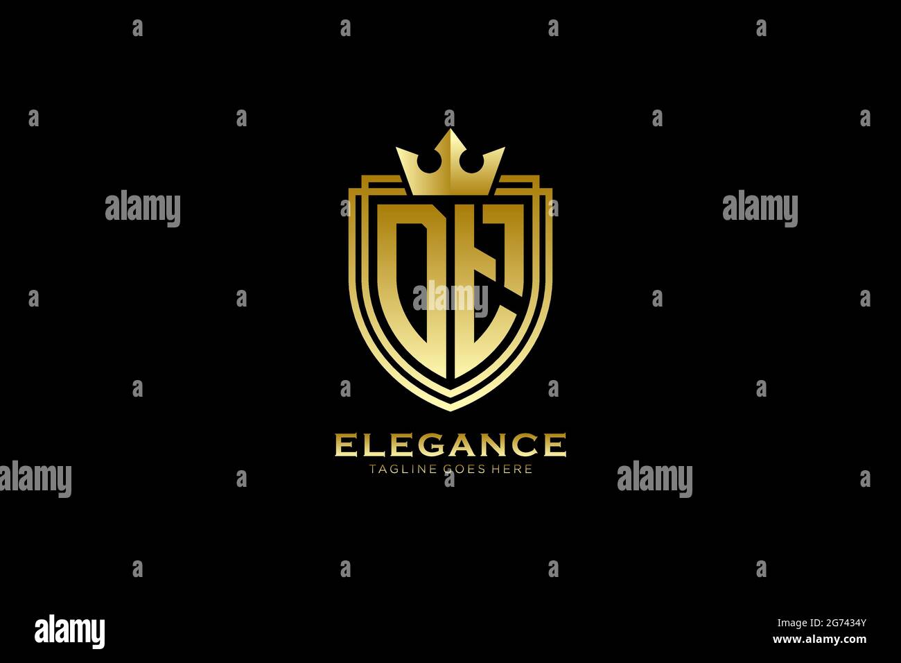 DT Elegantes Luxus-Monogramm-Logo oder Badge-Vorlage mit Rollen und königlicher Krone - perfekt für luxuriöse Branding-Projekte Stock Vektor