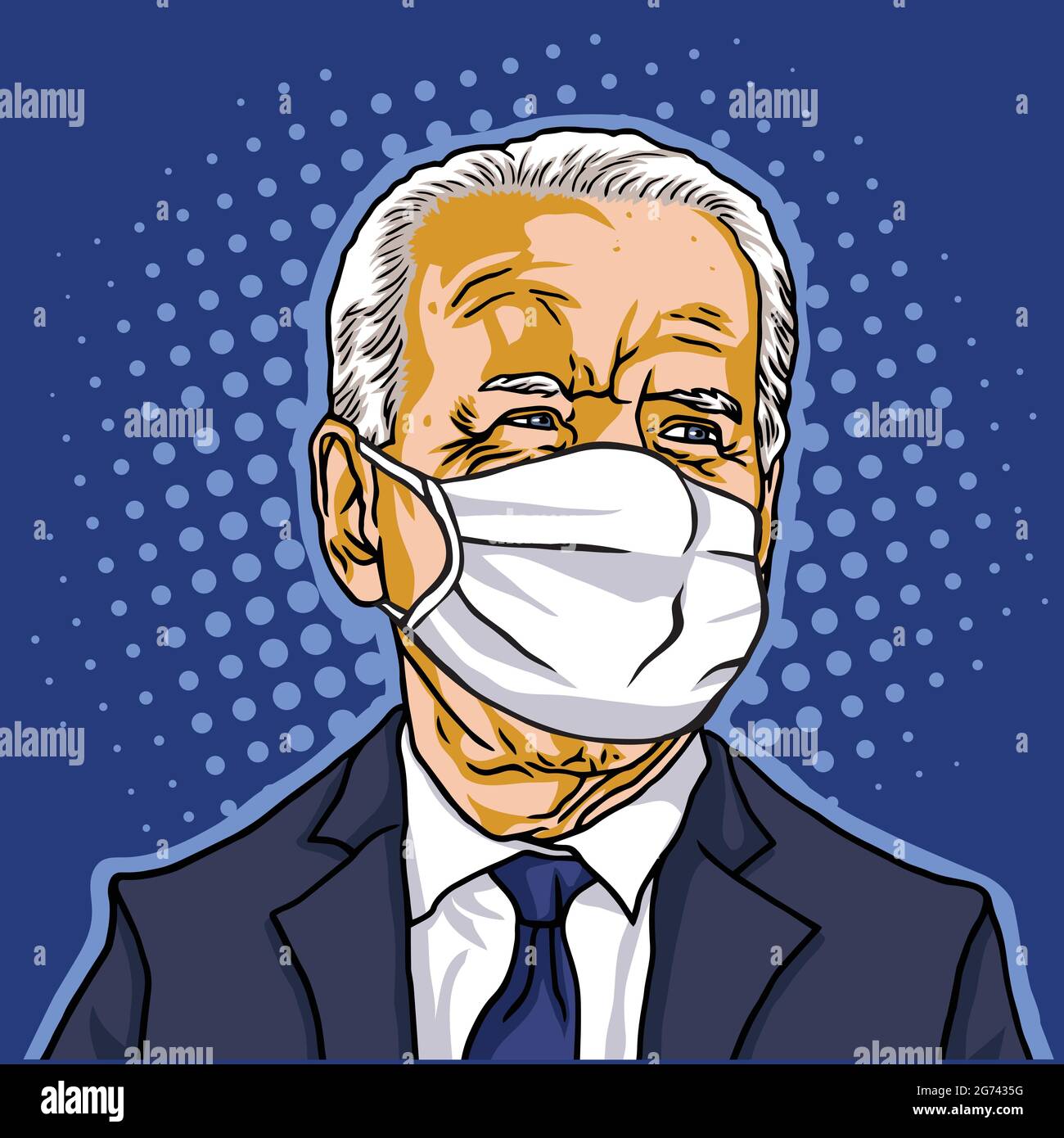 Präsident der Vereinigten Staaten von Amerika, Joe Biden trägt Maske Porträt, Vektor Cartoon Karikatur Zeichnung Illustration Pop Art Design Stock Vektor