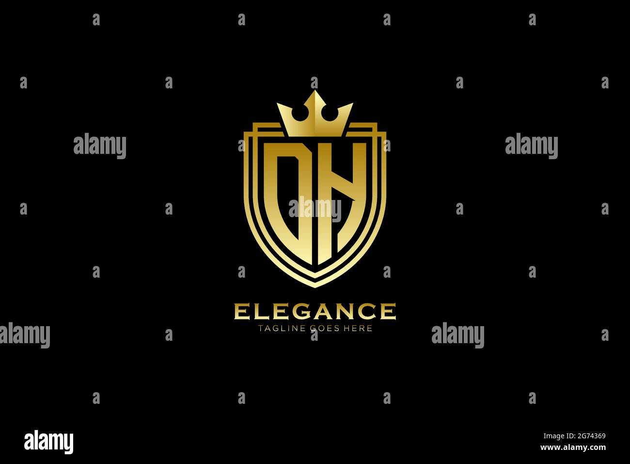 Dh Elegantes Luxus-Monogramm-Logo oder Badge-Vorlage mit Rollen und königlicher Krone - perfekt für luxuriöse Branding-Projekte Stock Vektor