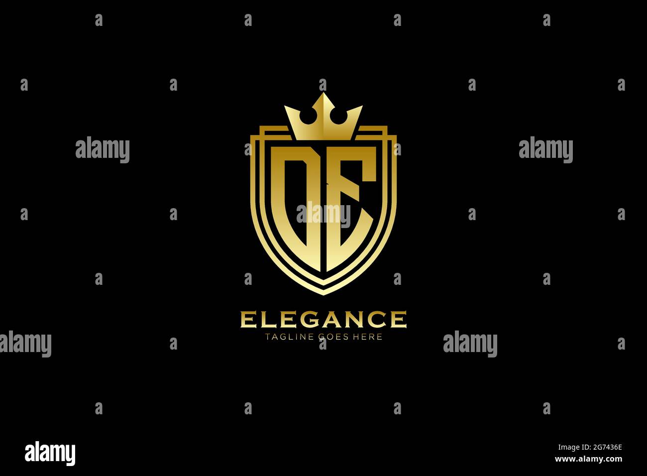 DE Elegantes Luxus-Monogramm-Logo oder Badge-Vorlage mit Rollen und königlicher Krone - perfekt für luxuriöse Branding-Projekte Stock Vektor