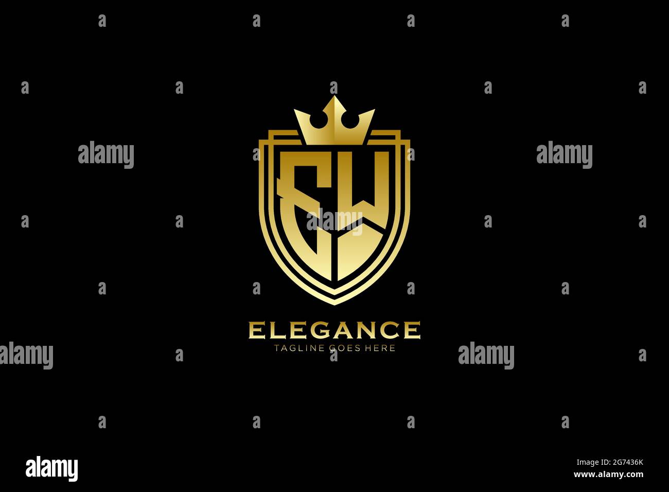 EW Elegantes Luxus-Monogramm-Logo oder Badge-Vorlage mit Rollen und königlicher Krone - perfekt für luxuriöse Branding-Projekte Stock Vektor