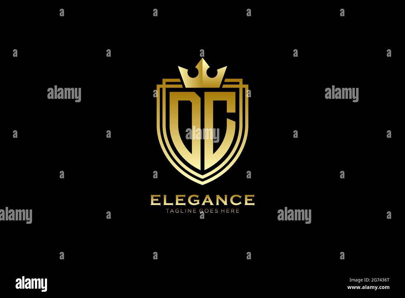 DC Elegantes Luxus-Monogramm-Logo oder Badge-Vorlage mit Rollen und königlicher Krone - perfekt für luxuriöse Branding-Projekte Stock Vektor