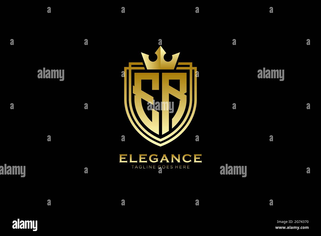 ER Elegantes Luxus-Monogramm-Logo oder Badge-Vorlage mit Rollen und königlicher Krone - perfekt für luxuriöse Branding-Projekte Stock Vektor