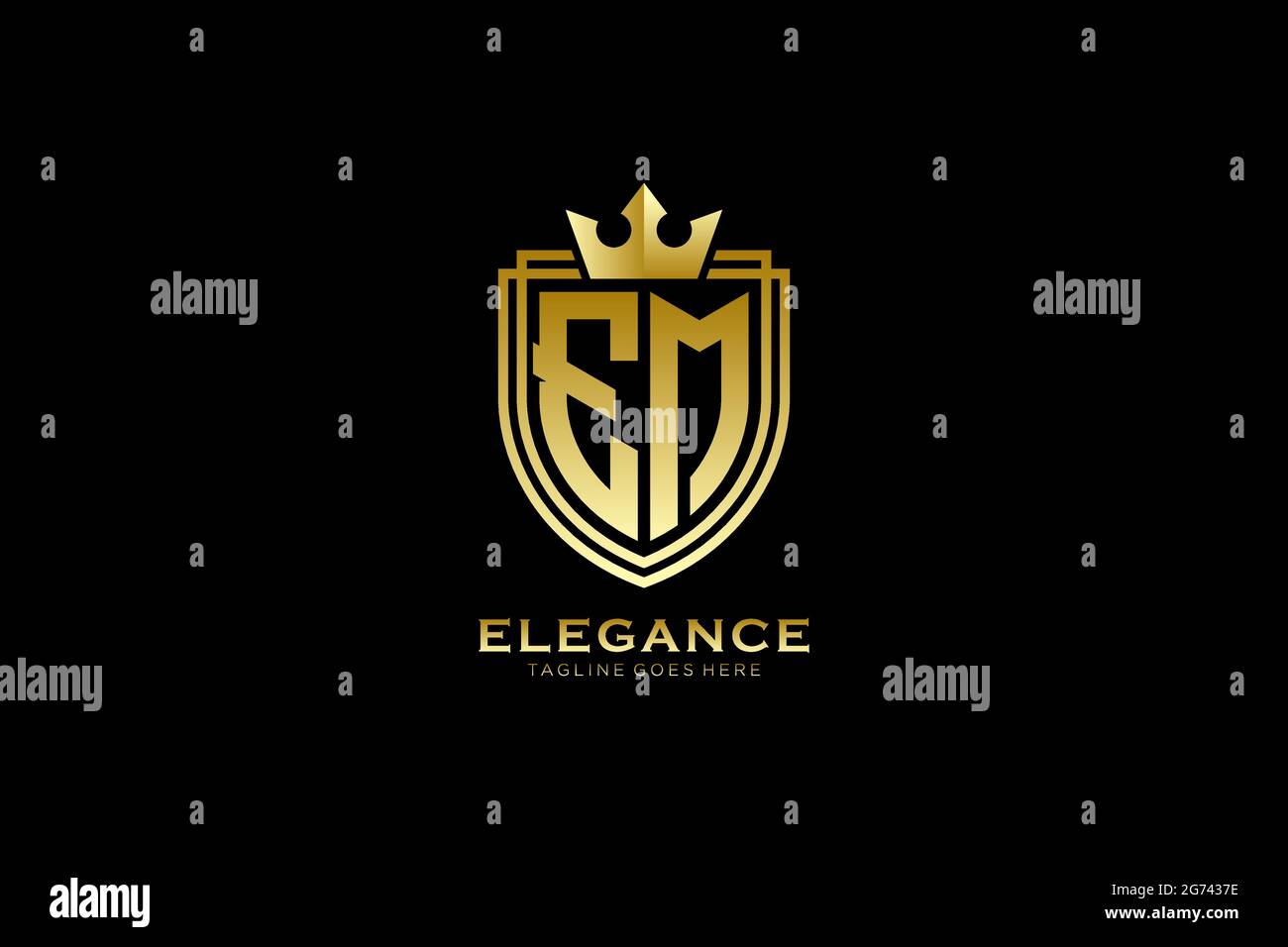 EM Elegantes Luxus-Monogramm-Logo oder Badge-Vorlage mit Rollen und königlicher Krone - perfekt für luxuriöse Branding-Projekte Stock Vektor
