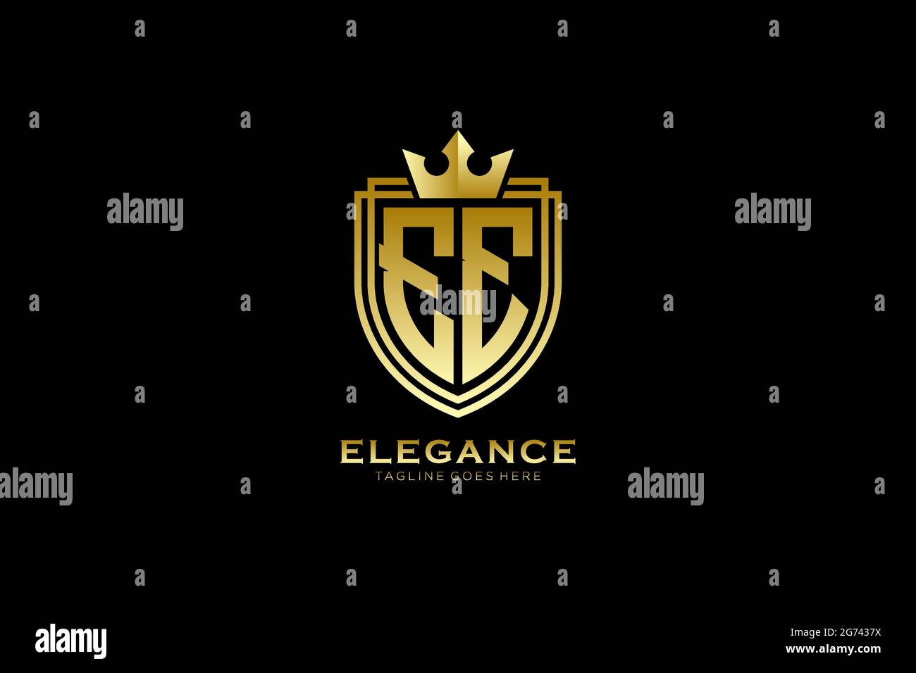 EE Elegantes Luxus-Monogramm-Logo oder Badge-Vorlage mit Rollen und königlicher Krone - perfekt für luxuriöse Branding-Projekte Stock Vektor