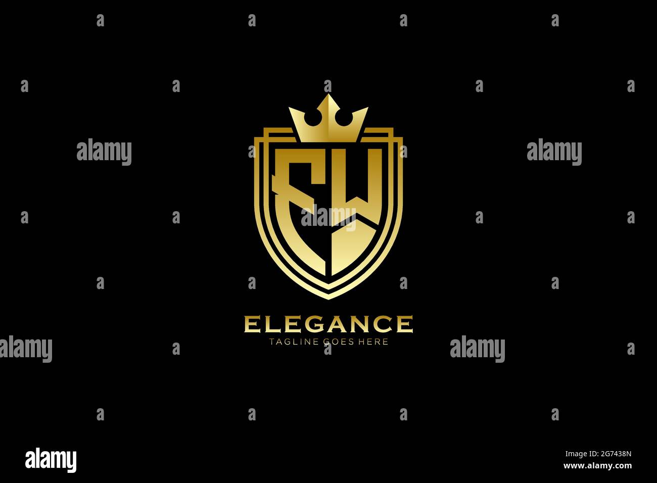 FW Elegantes Luxus-Monogramm-Logo oder Badge-Vorlage mit Rollen und königlicher Krone - perfekt für luxuriöse Branding-Projekte Stock Vektor