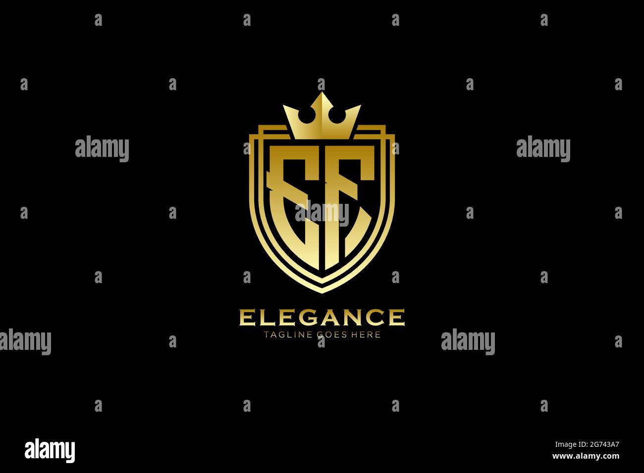 EF Elegantes Luxus-Monogramm-Logo oder Badge-Vorlage mit Rollen und königlicher Krone - perfekt für luxuriöse Branding-Projekte Stock Vektor