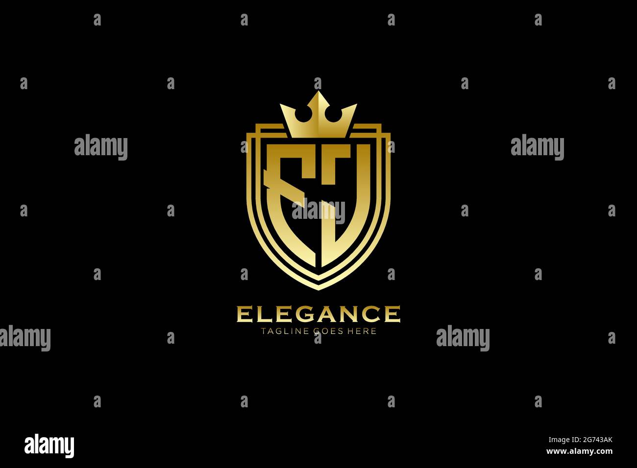 FJ Elegantes Luxus-Monogramm-Logo oder Badge-Vorlage mit Rollen und königlicher Krone - perfekt für luxuriöse Branding-Projekte Stock Vektor