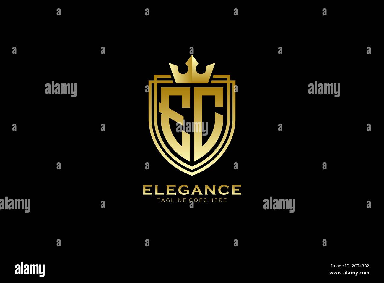 Elegantes EC-Logo oder Badge-Vorlage mit Rollen und königlicher Krone – perfekt für luxuriöse Branding-Projekte Stock Vektor