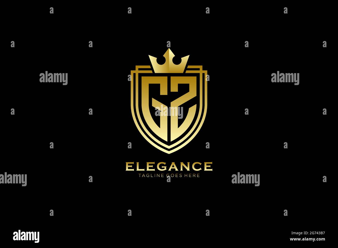 GZ Elegantes Luxus-Monogramm-Logo oder Badge-Vorlage mit Rollen und königlicher Krone - perfekt für luxuriöse Branding-Projekte Stock Vektor