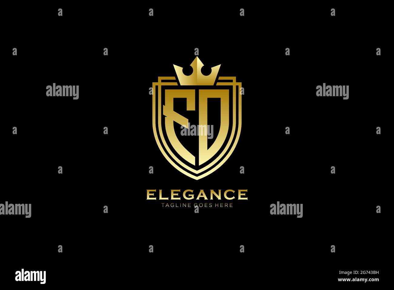 FO Elegantes Luxus-Monogramm-Logo oder Badge-Vorlage mit Rollen und königlicher Krone - perfekt für luxuriöse Branding-Projekte Stock Vektor