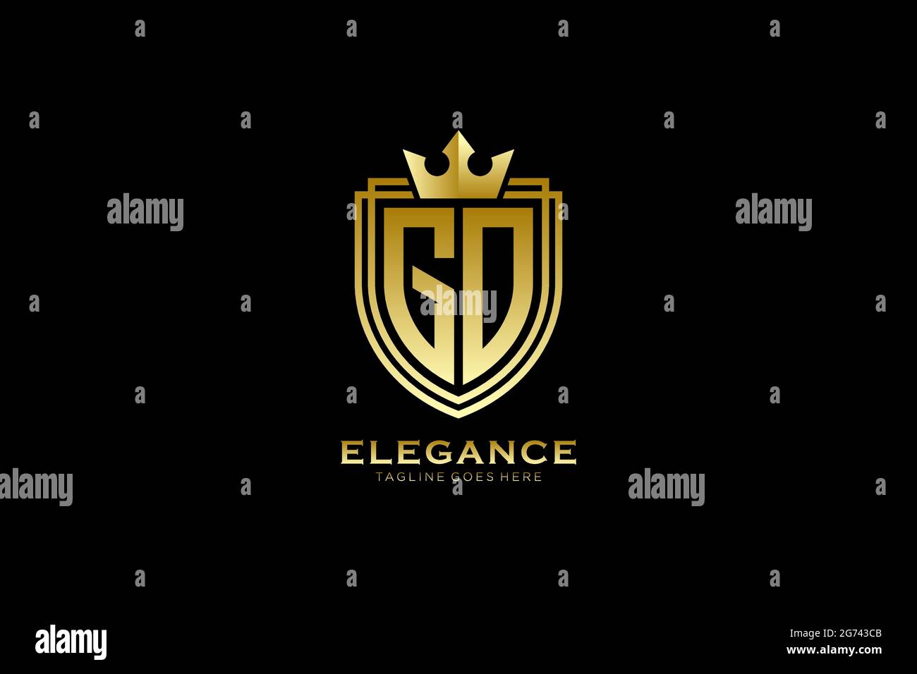 GO Elegantes Luxus-Monogramm-Logo oder Badge-Vorlage mit Rollen und königlicher Krone - perfekt für luxuriöse Branding-Projekte Stock Vektor