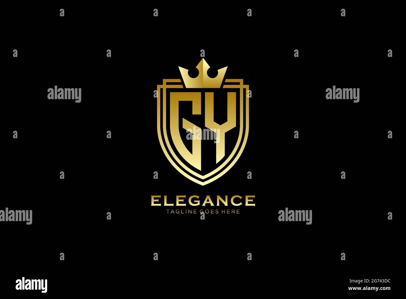 GY Elegantes Luxus-Monogramm-Logo oder Badge-Vorlage mit Rollen und königlicher Krone - perfekt für luxuriöse Branding-Projekte Stock Vektor