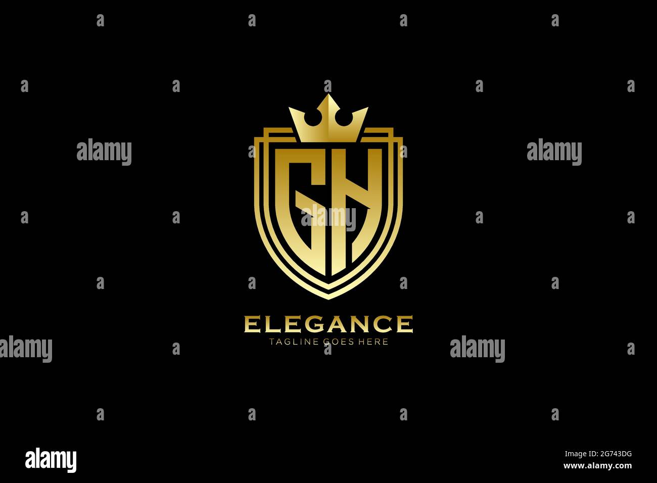 GH Elegantes Luxus-Monogramm-Logo oder Badge-Vorlage mit Rollen und königlicher Krone - perfekt für luxuriöse Branding-Projekte Stock Vektor