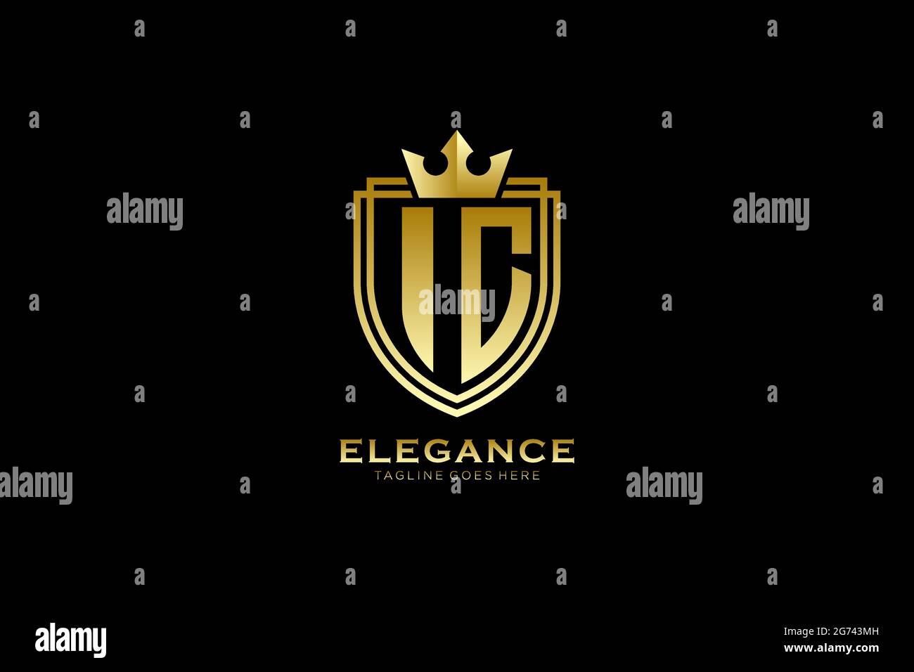 IC Elegantes Luxus-Monogramm-Logo oder Badge-Vorlage mit Rollen und königlicher Krone - perfekt für luxuriöse Branding-Projekte Stock Vektor