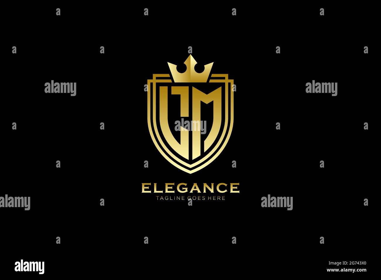 Lm Elegantes Luxus-Monogramm-Logo oder Badge-Vorlage mit Rollen und königlicher Krone - perfekt für luxuriöse Branding-Projekte Stock Vektor