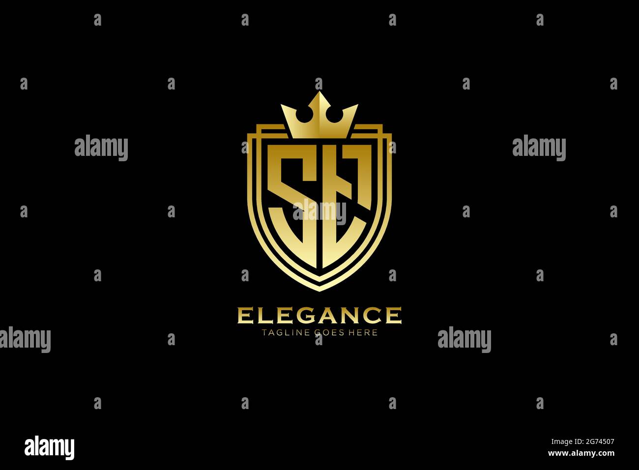 ST Elegantes Luxus-Monogramm-Logo oder Badge-Vorlage mit Rollen und königlicher Krone - perfekt für luxuriöse Branding-Projekte Stock Vektor