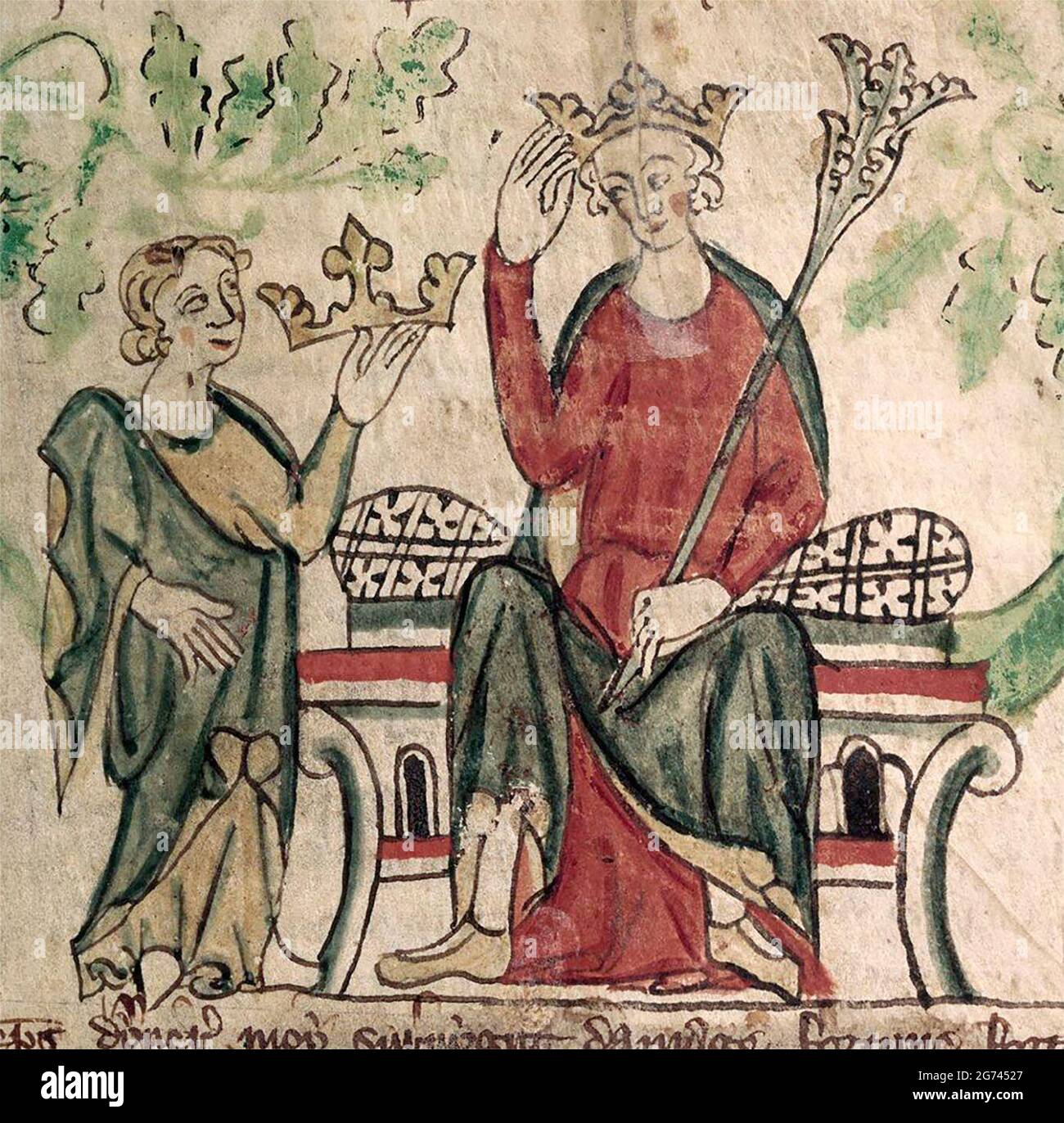 König Edward II. Zeigte die Aufnahme der englischen Krone in einer zeitgenössischen Illustration Stockfoto