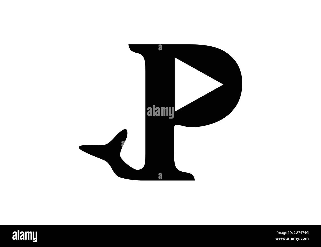 Initial Monogram Letter P Logo Design Vektor Vorlage P Letter Logo Design mit Fischschwanz und Video-Play-Taste Stock Vektor